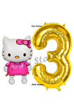 Hello Kitty 6 Yaş Balon ve Gold Rakam Balon Doğum Günü Parti Set Hello Kitty Kedi Balon
