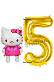 Hello Kitty 6 Yaş Balon ve Gold Rakam Balon Doğum Günü Parti Set Hello Kitty Kedi Balon