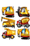 İnşaat Araçları Konsept Doğum Günü 2 Yaş Balon Set Mini Boy Kepçe Dozer Mikser Kamyon Forklift Balon
