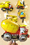 İnşaat Araçları Konsept Doğum Günü 2 Yaş Balon Set Mini Boy Kepçe Dozer Mikser Kamyon Forklift Balon