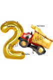İnşaat Konsept 1 Yaş Doğum Günü Balon Set Kamyon Balon ve Gold Rakam Balon Doğum Günü Set