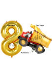 İnşaat Konsept 1 Yaş Doğum Günü Balon Set Kamyon Balon ve Gold Rakam Balon Doğum Günü Set