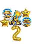İnşaat Konsept 5 Yaş Doğum Günü Balon Set Kamyon Kepçe Balon ve Gold Rakam Balon Parti Set