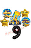 İnşaat Konsept 9 Yaş Doğum Günü Balon Set Kamyon Kepçe Balon ve Siyah Rakam Balon Parti Set