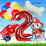 Paw Patrol Marshall İtfaiyeci Köpek Konsept 2 Yaş Doğum Günü Parti Balon Set Paw Patrol Kemik Balon