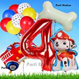 Paw Patrol Marshall İtfaiyeci Köpek Konsept 4 Yaş Doğum Günü Parti Balon Set Paw Patrol Kemik Balon