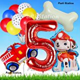 Paw Patrol Marshall İtfaiyeci Köpek Konsept 5 Yaş Doğum Günü Parti Balon Set Paw Patrol Kemik Balon