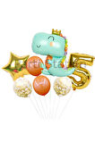Sevimli Yeşil Dinozor Konsept 2 Yaş Balon Set Jurassic Dinozor Tema Doğum Günü Folyo Balon Set