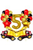 Kamyon 5 Yaş Balon Set Yıldız Balon Folyo Set Konsept Doğum Günü Set Yaş Balon Set