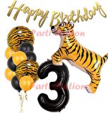 Safari Konsept Kaplan 3 Yaş Balon Seti Kaplan Parti Konsept Doğum Günü Balon Jungle Kaplan Balon