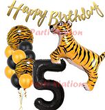Safari Konsept Kaplan 5 Yaş Balon Seti Kaplan Parti Konsept Doğum Günü Balon Set Jungle Kaplan Balon