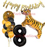 Safari Konsept Kaplan 8 Yaş Balon Seti Kaplan Parti Konsept Doğum Günü Balon Set Jungle Kaplan Balon