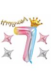 Happy Birthday Rengarenk 7 Yaş Balon Set Yıldız Balon Folyo Set Konsept Doğum Günü Set Yaş Balon Set