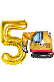 İnşaat Kepçe Kamyon Balon 1 Yaş Doğum Günü Balon Set İş Makineleri Konsept Ve Gold Rakam Balon