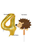 Woodland Kirpi Balon 1 Yaş Balon Set Kirpi Balon ve Gold Rakam Balon Doğum Günü Seti
