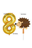 Woodland Kirpi Balon 1 Yaş Balon Set Kirpi Balon ve Gold Rakam Balon Doğum Günü Seti