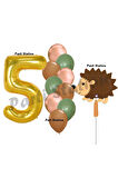 Woodland Kirpi Balon 1 Yaş Balon Set Kirpi Balon ve Gold Rakam Balon Demeti Doğum Günü Seti