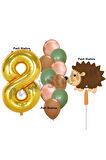 Woodland Kirpi Balon 1 Yaş Balon Set Kirpi Balon ve Gold Rakam Balon Demeti Doğum Günü Seti