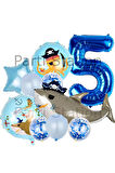 Korsan Köpek Balığı Konsept 4 Yaş Balon Set Korsan Shark Tema Doğum Günü Folyo Balon Set