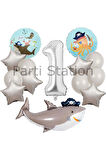 Korsan Tema Köpek Balığı Konsept 6 Yaş Balon Set Korsan Shark Tema Doğum Günü Folyo Balon Set