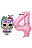 Unicorn LOL Bebek 4 Yaş Balon ve Pembe Rakam Balon Doğum Günü Parti Set