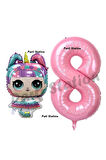 Unicorn LOL Bebek 4 Yaş Balon ve Pembe Rakam Balon Doğum Günü Parti Set