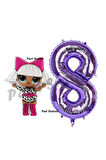 Diva LOL Bebek 8 Yaş Balon ve Mor Rakam Balon Doğum Günü Parti Set