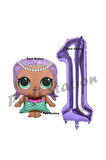 Mermaid LOL Bebek 6 Yaş Balon ve Mor Rakam Balon Doğum Günü Parti Set