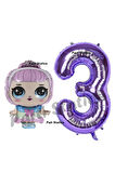 Prenses LOL Bebek 3 Yaş Balon ve Mor Rakam Balon Doğum Günü Parti Set