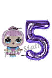 Prenses LOL Bebek 3 Yaş Balon ve Mor Rakam Balon Doğum Günü Parti Set
