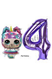Unicorn LOL Bebek 6 Yaş Balon ve Mor Rakam Balon Doğum Günü Parti Set