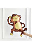 Safari Maymun Balon 4 Yaş Balon Set Safari Konsept Sevimli Maymun Balon ve Gold Renk Rakam Balon