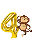 Safari Maymun Balon 4 Yaş Balon Set Safari Konsept Sevimli Maymun Balon ve Gold Renk Rakam Balon
