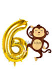 Safari Maymun Balon 4 Yaş Balon Set Safari Konsept Sevimli Maymun Balon ve Gold Renk Rakam Balon