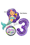 Deniz Kızı Konsept Mermaid Deniz Kızı 8 Yaş Balon Set ve Mor Rakam Balon Doğum Günü Parti Balon Set