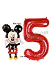 Mickey Mouse Balon 5 Yaş Doğum Günü Set Mickey Mouse Konsept Balon ve Kırmızı Rakam Balon