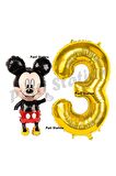 Mickey Mouse Balon 3 Yaş Doğum Günü Set Mickey Mouse Konsept Balon ve Gold Rakam Balon