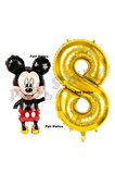 Mickey Mouse Balon 8 Yaş Doğum Günü Set Mickey Mouse Konsept Balon ve Gold Rakam Balon
