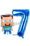 Minecraft Balon 7 Yaş Doğum Günü Set Minecraft Konsept Balon ve Lacivert Rakam Balon