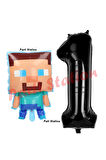 Minecraft Balon 2 Yaş Doğum Günü Set Minecraft Konsept Balon ve Siyah Rakam Balon