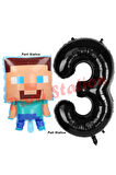Minecraft Balon 2 Yaş Doğum Günü Set Minecraft Konsept Balon ve Siyah Rakam Balon