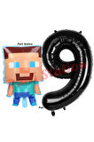 Minecraft Balon 2 Yaş Doğum Günü Set Minecraft Konsept Balon ve Siyah Rakam Balon