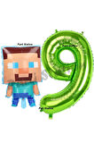Minecraft Balon 5 Yaş Doğum Günü Set Minecraft Konsept Balon ve Yeşil Rakam Balon