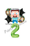 Minecraft Balon 7 Yaş Doğum Günü Set Minecraft Konsept Yıldız Balon ve Yeşil Rakam Balon