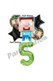 Minecraft Balon 7 Yaş Doğum Günü Set Minecraft Konsept Yıldız Balon ve Yeşil Rakam Balon