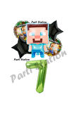 Minecraft Balon 7 Yaş Doğum Günü Set Minecraft Konsept Yıldız Balon ve Yeşil Rakam Balon