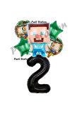 Minecraft Balon 9 Yaş Doğum Günü Set Minecraft Konsept Yıldız Balon ve Siyah Rakam Balon