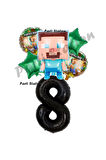 Minecraft Balon 9 Yaş Doğum Günü Set Minecraft Konsept Yıldız Balon ve Siyah Rakam Balon