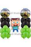 Yeşil Rakam Balonlu Minecraft Konsept Doğum Günü 2 Yaş Balon Set Minecraft Yeşil Siyah Balon Set