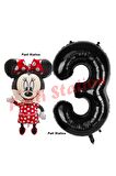 Minnie Mouse 1 Yaş Doğum Günü Set Minnie Mouse Konsept Balon ve Siyah Rakam Balon Set